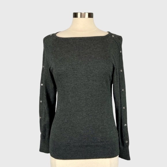 Michael Kors Womens Gray Boat Neck Sweater Silver Buttons Long Sleeve size Small - Picture 1 of 11